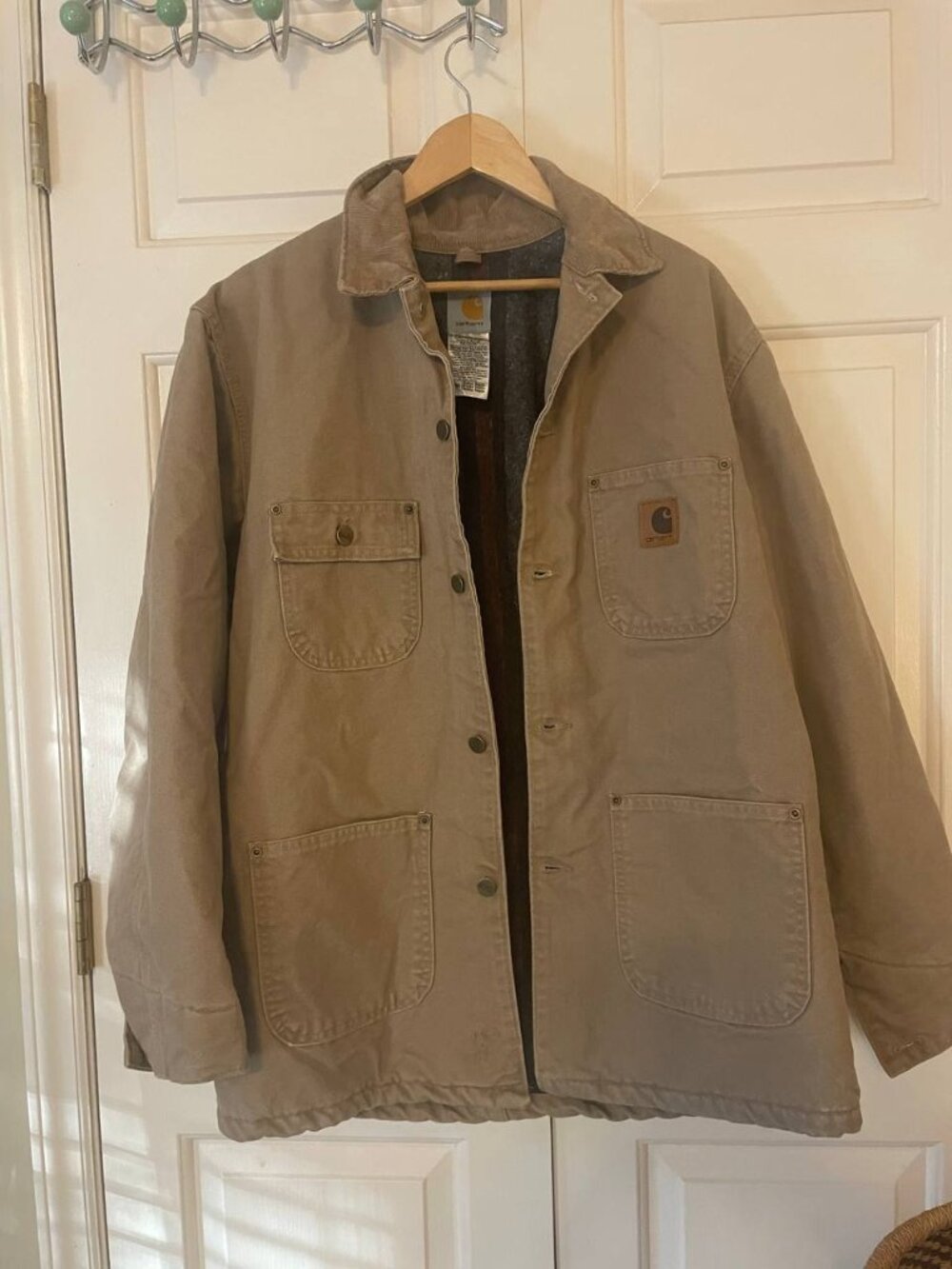 Vintage Carhartt Men's Khaki C02 Utility Chore Jacket Blanket Lined Corduroy